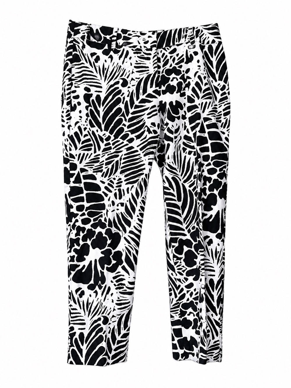 Talbots Ankle Pants black white tropical print size 8P
